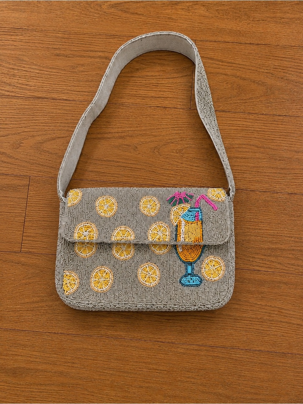 Beaded Shoulder Bag with Lemon & Cocktail